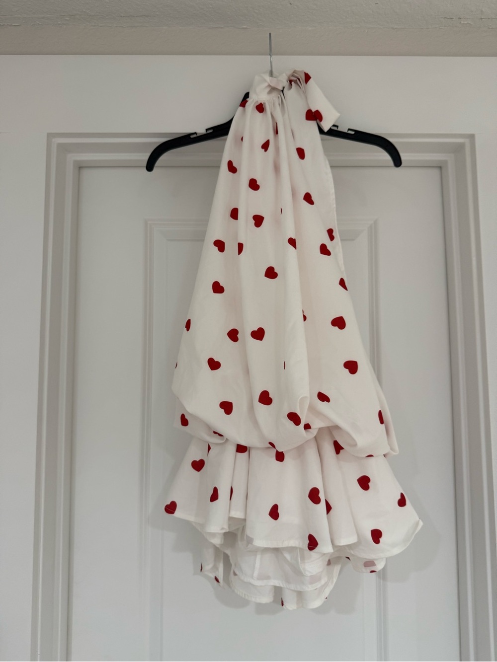 White Halter Dress with Red Heart Print